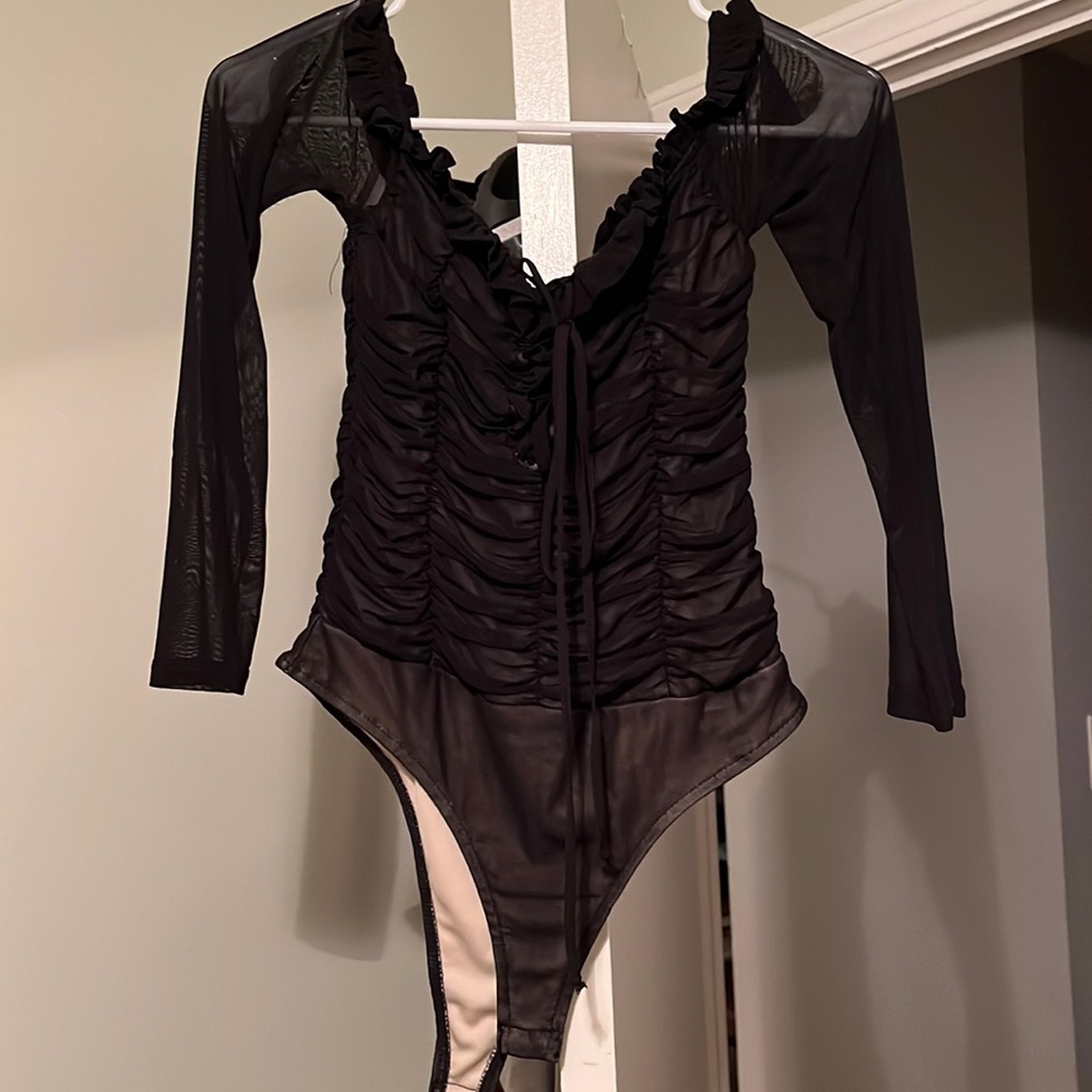 Off the shoulder mesh bodysuit